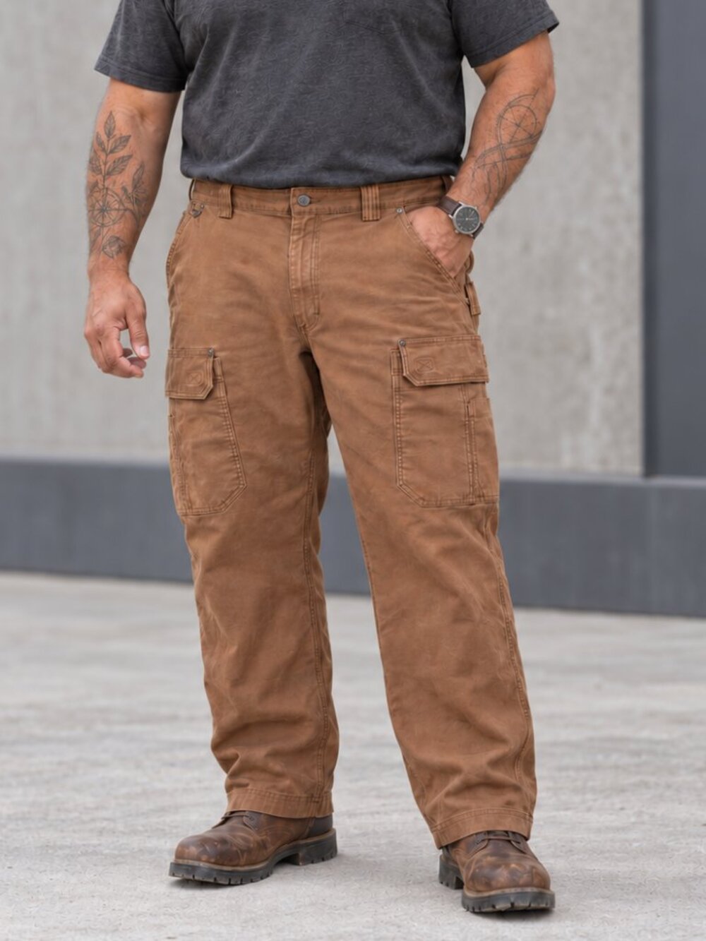 Duluth Trading 44x28 Flex Fire Hose Cargo Work Pants Brown 45507B